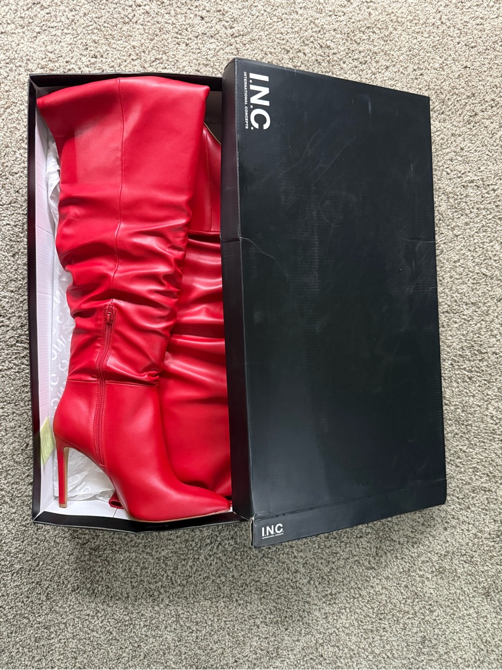 INC International Concepts Red Slouchy Over-the-Knee Stiletto Boots